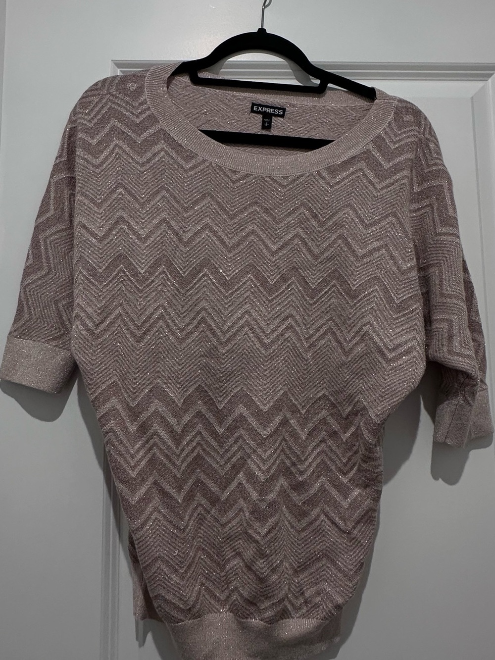 Express Womens Sparkle Chevron Knit Sweater - Light Mauve